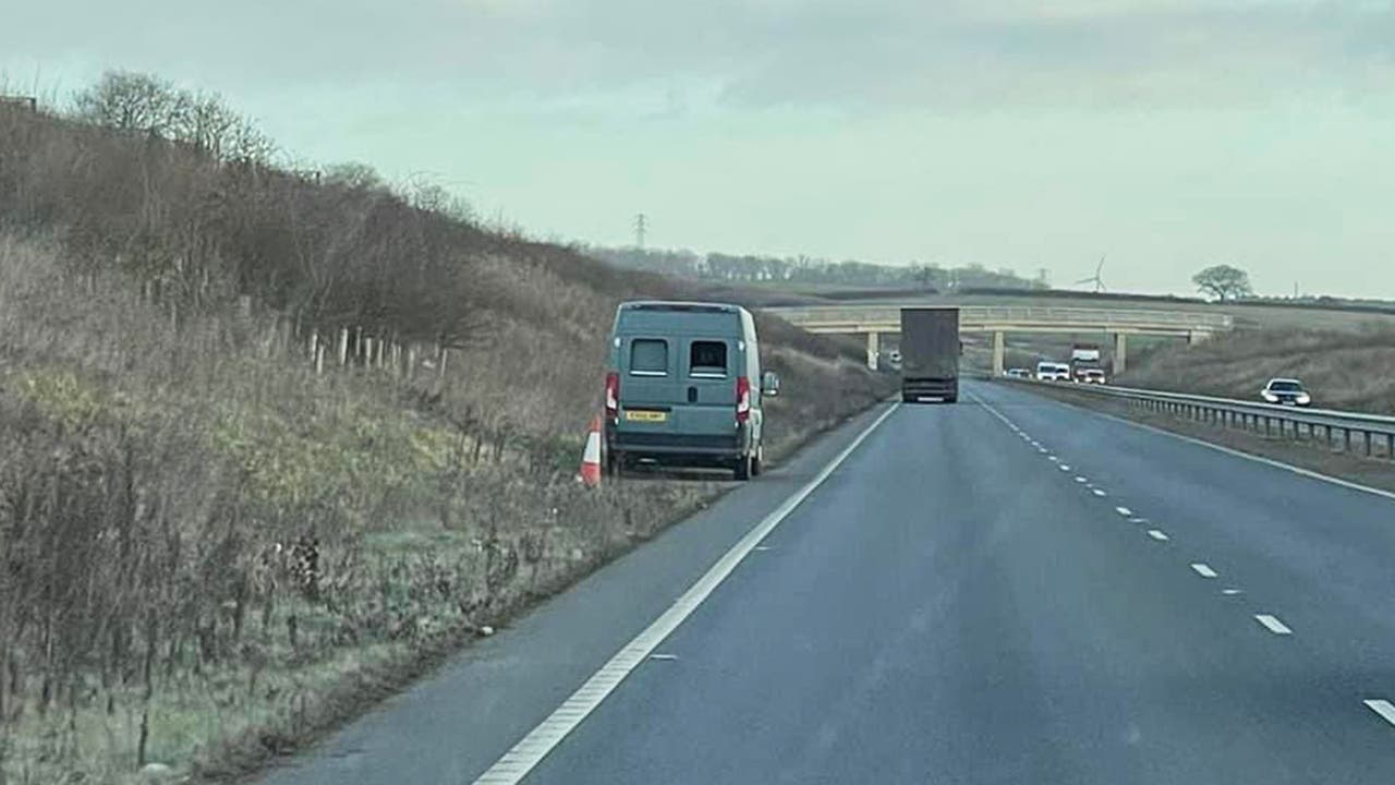 Zoomed-in shot of unmarked police speed van in Northamtonshire from Workshop Seventy7 via Twitter
