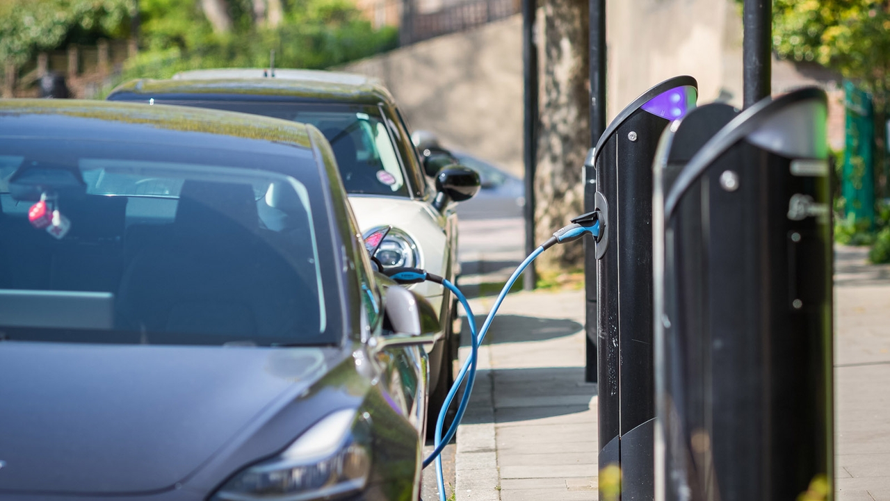 Two EVs charging in a row