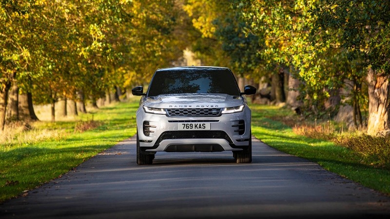 Range Rover Evoque in silver, front shot