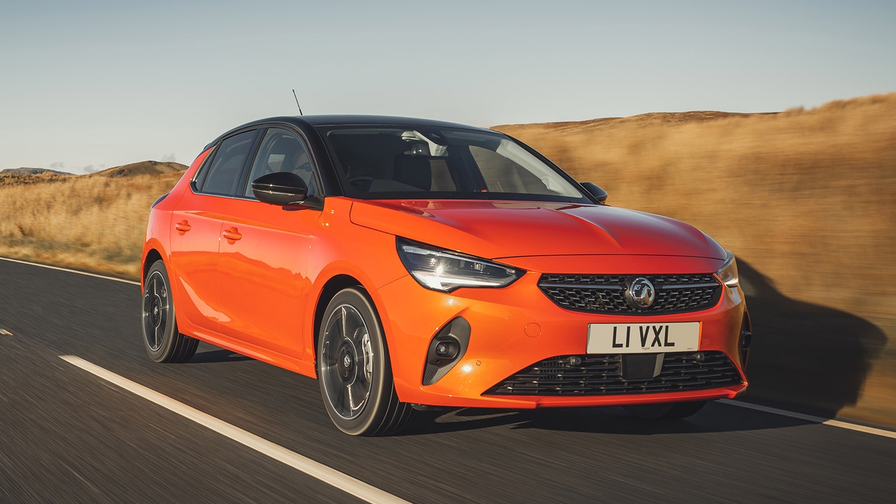 Vauxhall Corsa in orange, driving shot