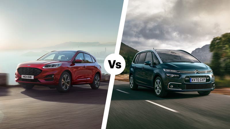 Ford Kuga in red vs Citroen Grand C4 Spacetourer in blue – SUVs vs MPVs