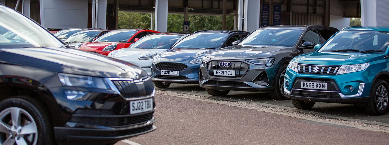 A row of cars for sale at Motorpoint