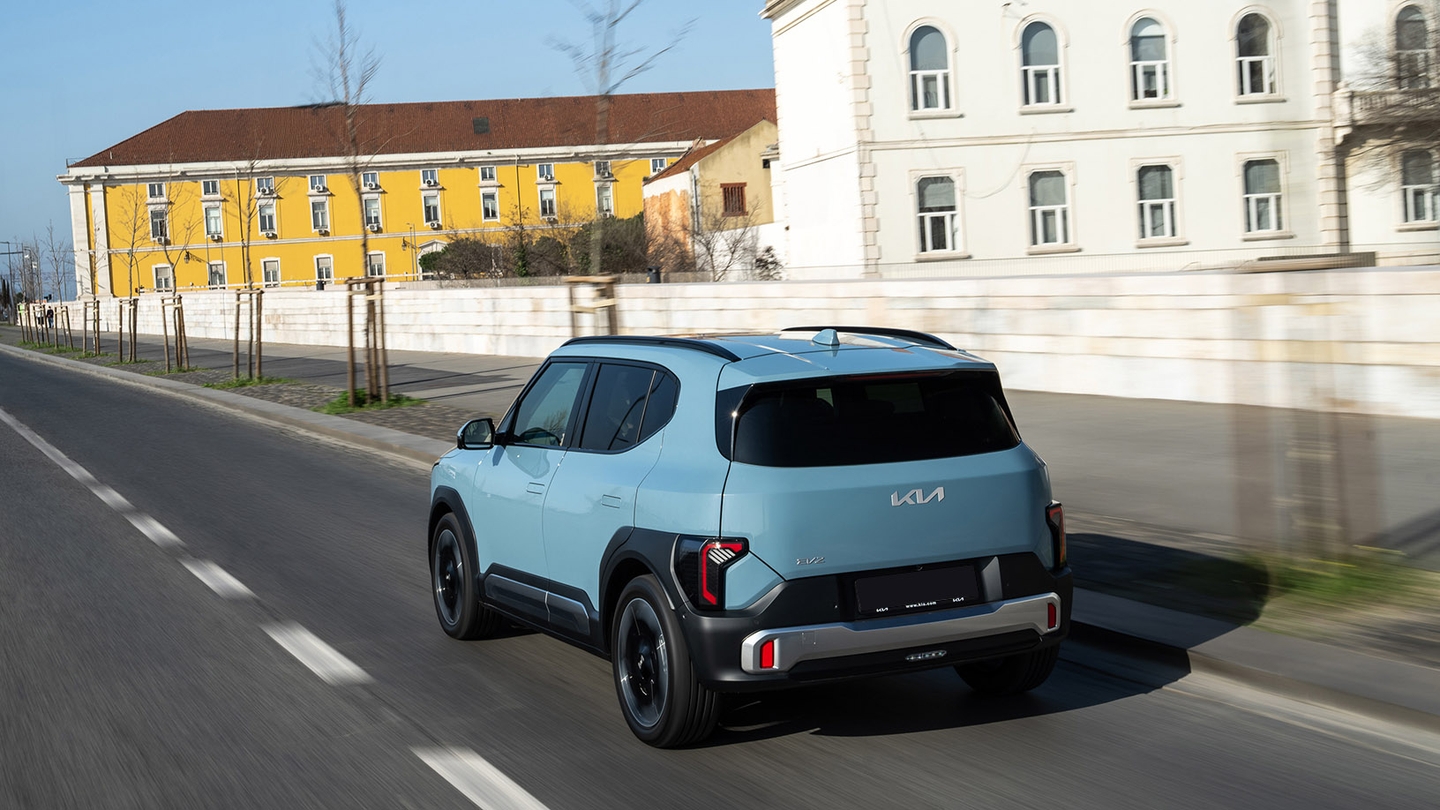 Kia EV2 driving rear view