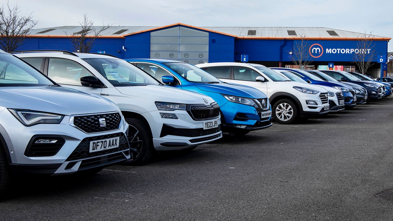 A row of cars at a Motorpoint store