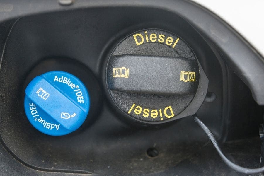 close-up image of adblue and diesel cap