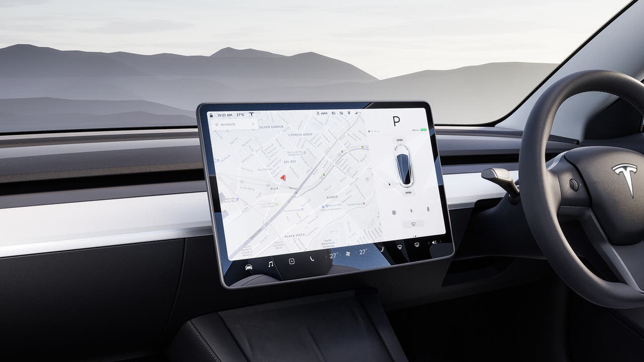 Tesla Model 3 screen showing sat nav