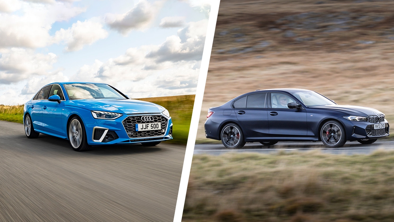 Audi A4 vs BMW 3 Series front three quarter