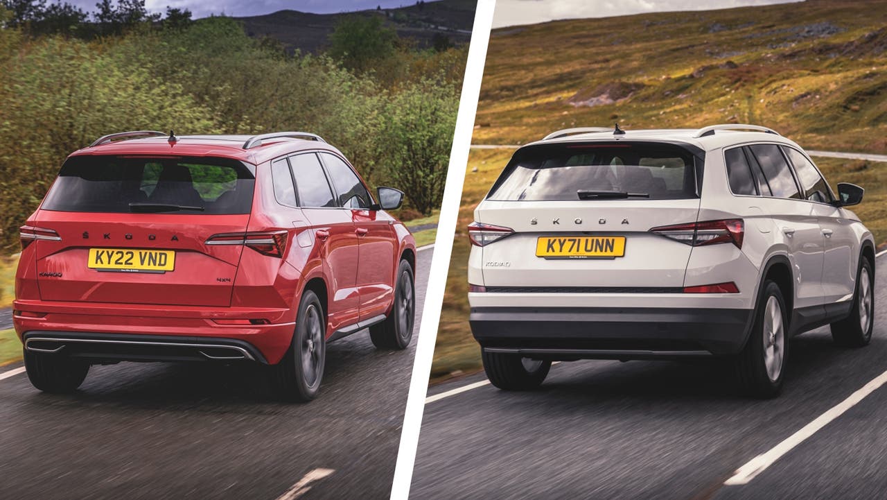 Skoda Karoq vs Kodiaq rear views, driving