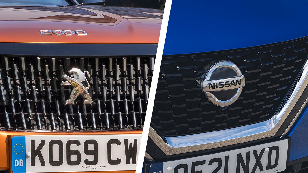 Peugeot 2008 vs Nissan Qashqai badge closeup
