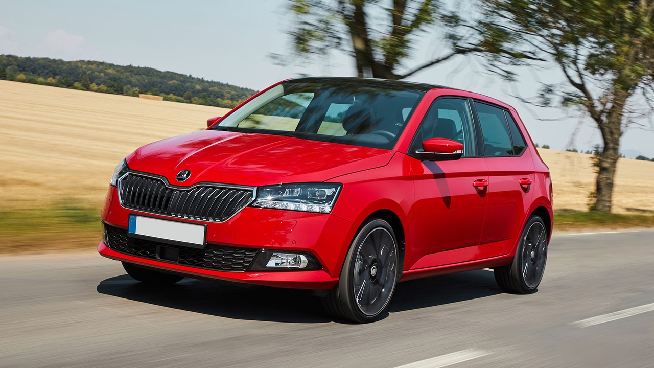 Skoda Fabia in red, driving shot