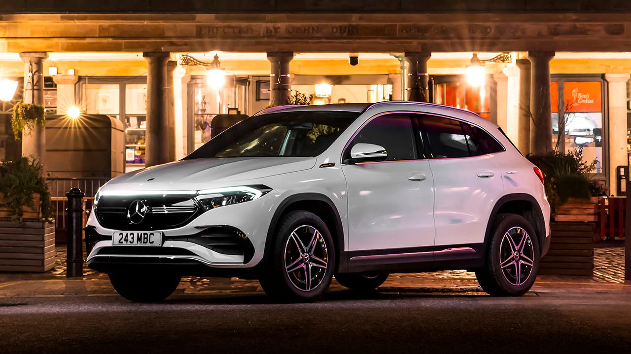 Mercedes EQA in white, static shot.