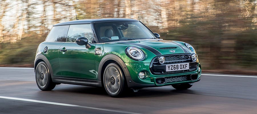 Green Mini 3 door hatchback