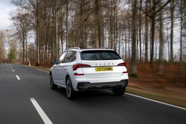 Skoda Kamiq facelift driving rear shot