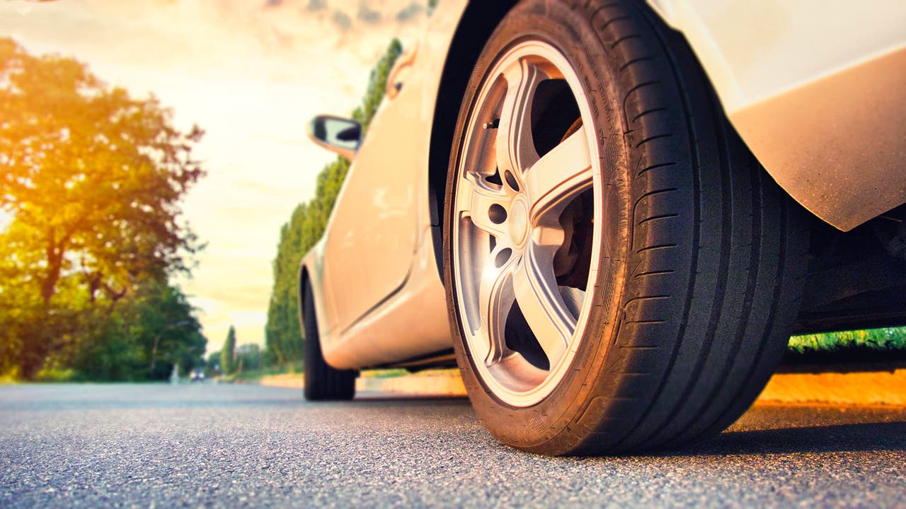 Closeup of car tyre in hot weather