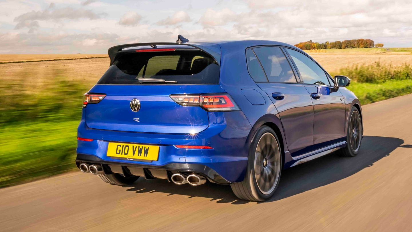 VW Golf R driving rear view
