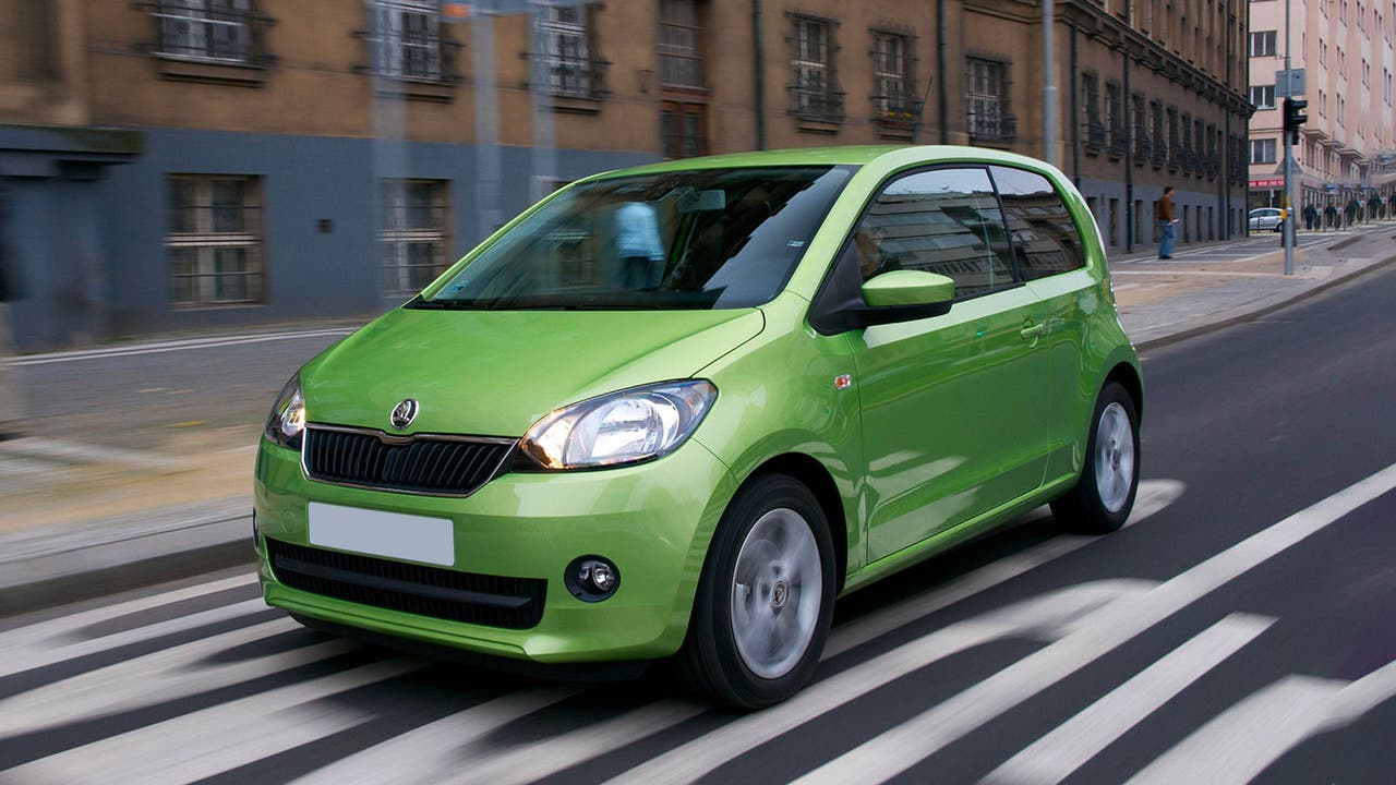 Skoda Citigo in lime green, driving shot