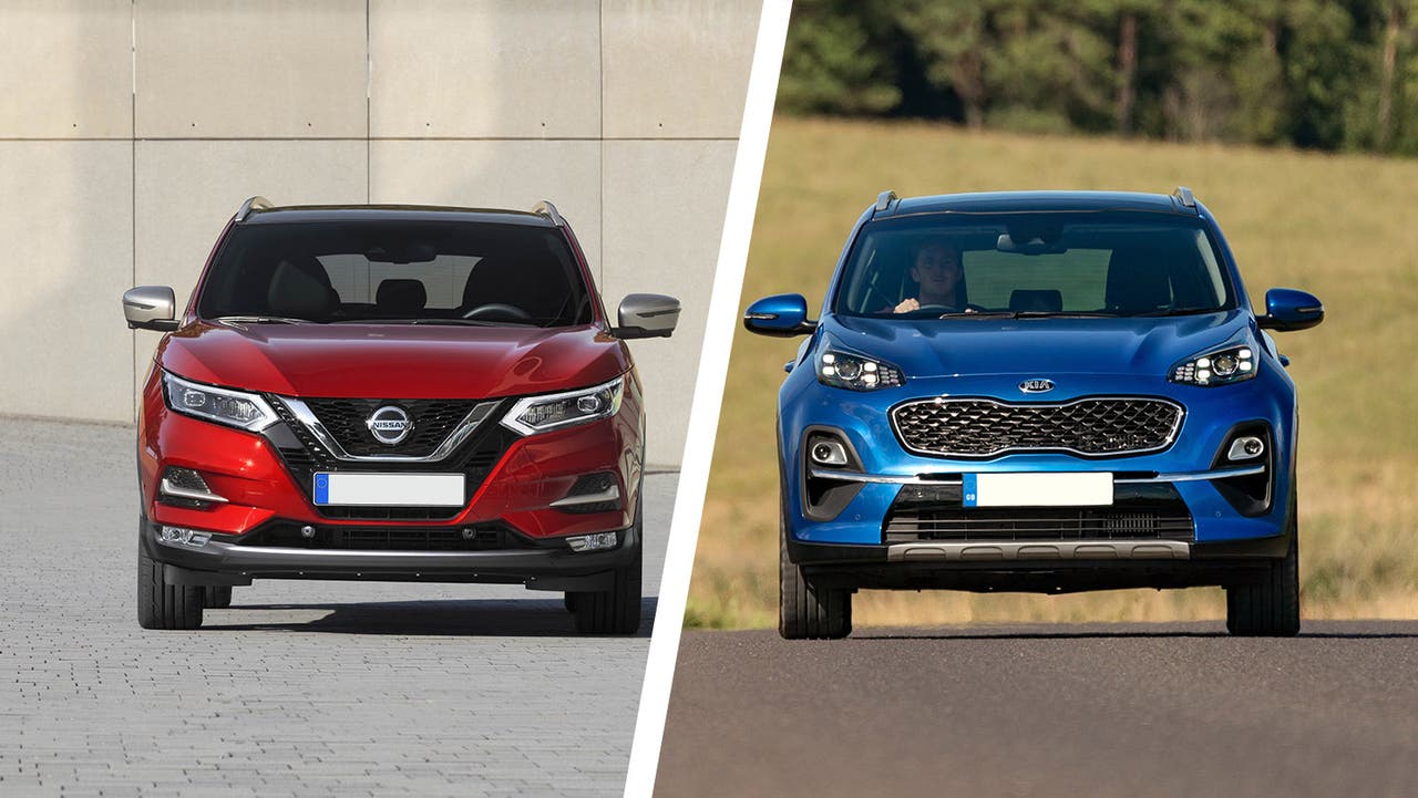 Used Nissan Qashqai vs used Kia Sportage front shot