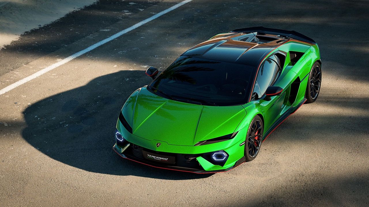 Green lamborghini temerario front three quarters