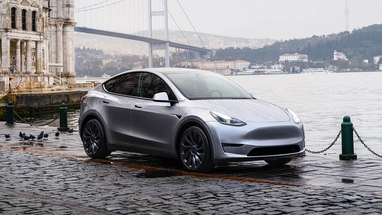 Tesla Model Y in silver, static shot