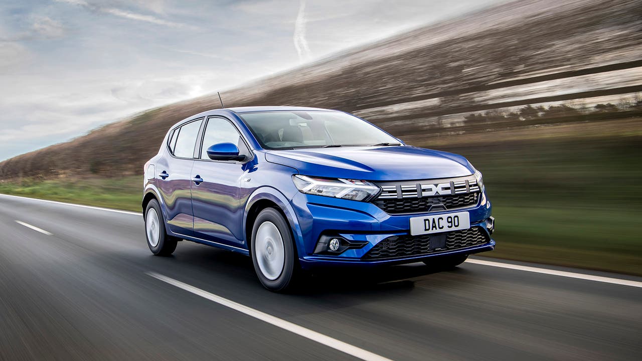 Dacia Sandero in blue, driving shot