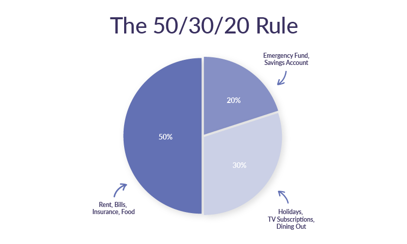 Pie Chart showing 50 30 20 rule