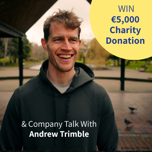 Andrew Trimble smiling - 5,000 charity donation and company talk caption