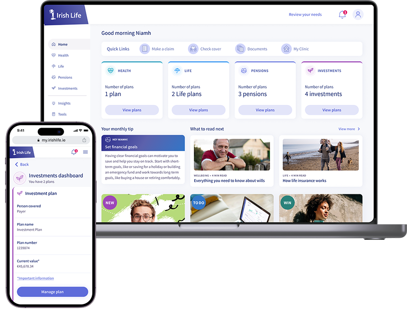 MyIrishLife dashboard displayed on a mobile and desktop screen