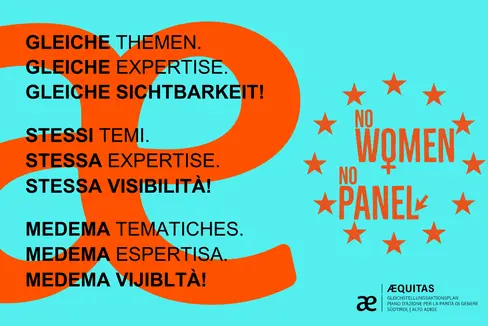 Mit dem Beitritt zur RAI-Initiative No Women No Panel soll Frauen in der medialen Berichterstattung und in Diskussionen mehr Raum und Sichtbarkeit eingeräumt werden. (Grafik: LPA/Frauenbüro)