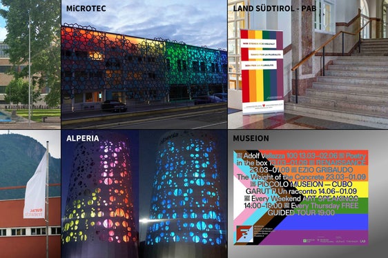 Un giugno 2024 con bandiere arcobaleno, elementi grafici e facciate degli edifici colorati (Collage: ASP)